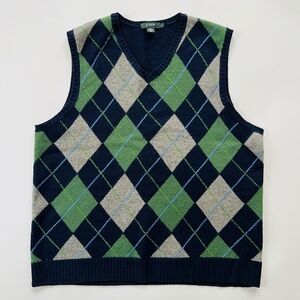 J.Crew Mens Argyle V-neck Sweater Vest - Size Large